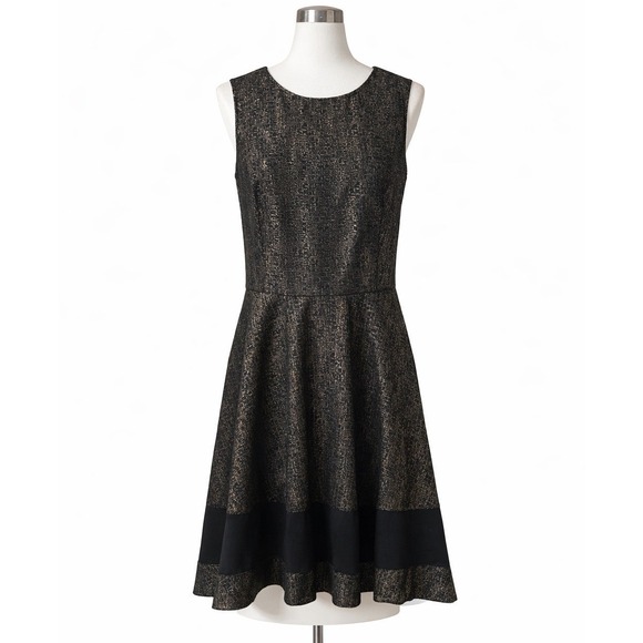 Necessary Objects Dresses & Skirts - Necessary Objects Metallic Gold Black Fit Flare Dress Sleeveless Party‎ Cocktail
